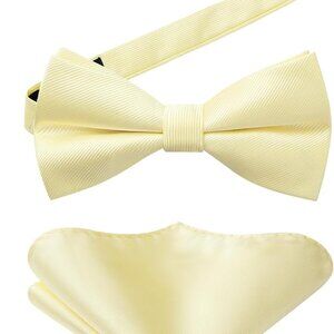 Mens Bow Ties Solid Color Pre Tied Bowtie and Pocket Square Set Classic Formal T